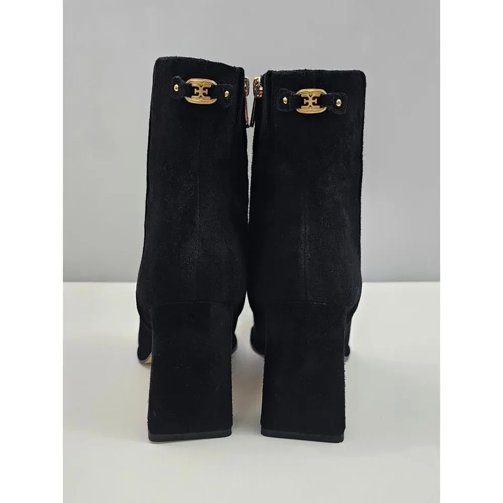 Sam Edelman Irie Ankle Boot Womens 8.5 Black Suede Square Toe Block Heel Elegant